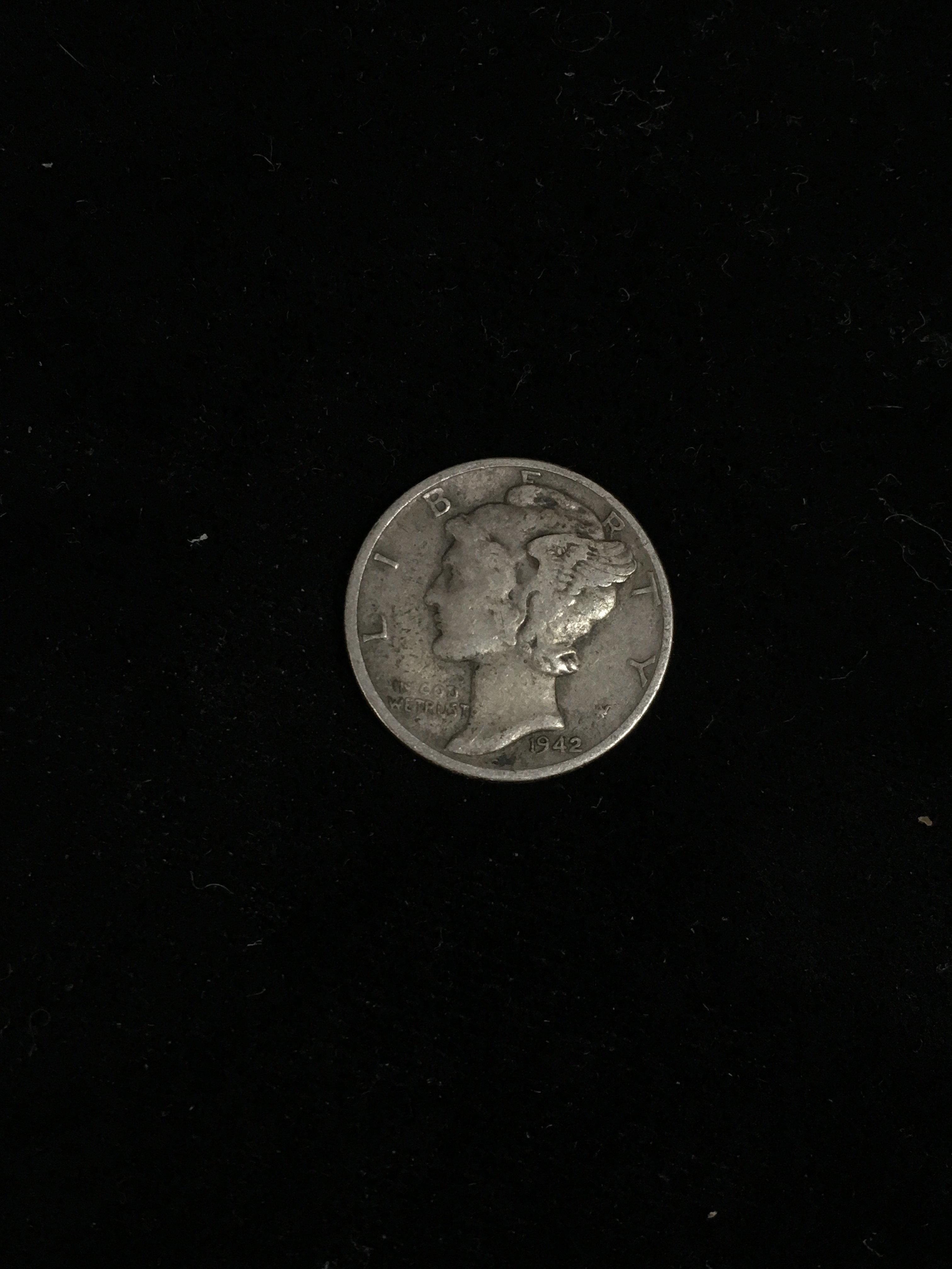 1942 United States Mercury Dime - 90% Silver Coin