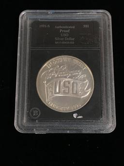 1991-S Authenticated Proof USO 50th Ann. United States Silver Dollar S-$1 Coin