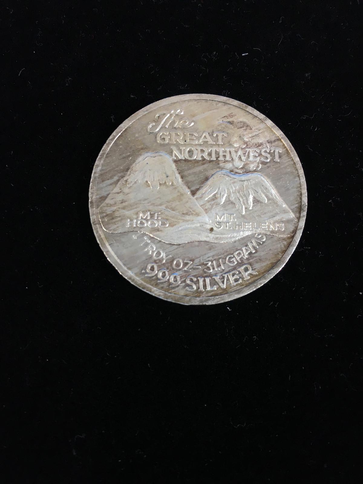 1 Troy Ounce .999 Fine Silver The Great Northwest Mt Hood Mt St Helens Silver Bullion Coin