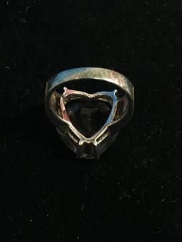 Large Heart Shaped Smoky Quartz Ring W/ Cheatah Print Sides - Size 9