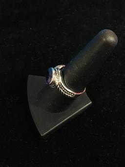 Ribbed Sterling Silver & Amethyst Ring - Size 9