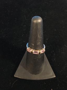 Avon Sterling Silver & Three Amethyst Ring - Size 6.75