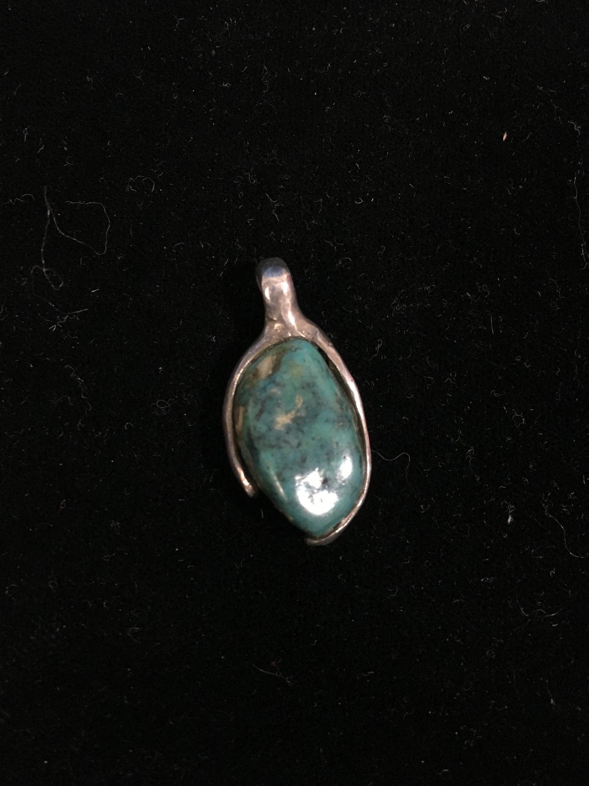 Old Pawn Native American Sterling Silver & Turquoise Chunk Pendant