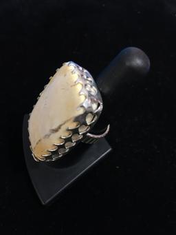 Sterling Silver & Large 1.25" White Earthstone Statement Ring - Size 8