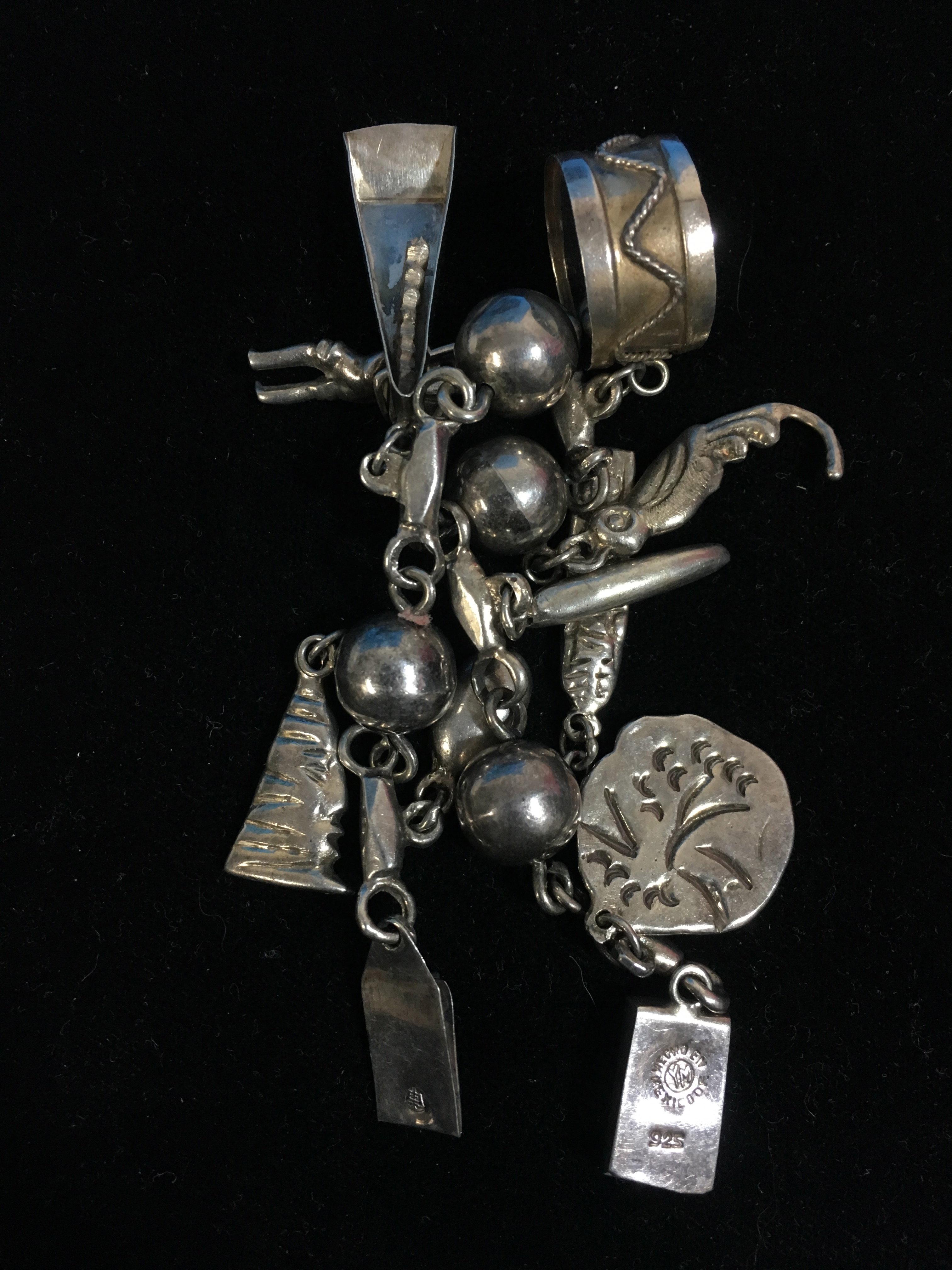 YM Taxco Sterling Silver Loaded 8" Charm Bracelet (Native Themed) - 55 Grams