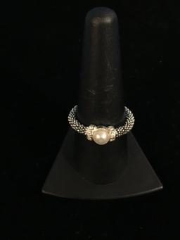 CW Sterling Silver & Pearl Ring - Size 9
