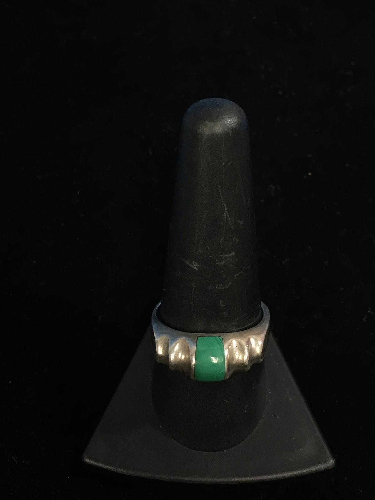 Old Pawn Sterling Silver & Green Turquoise Ring - Size 9.75