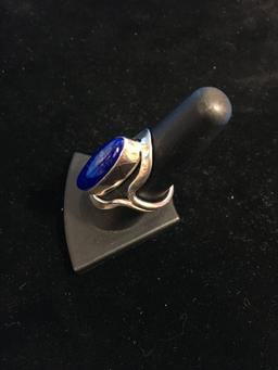 "DDD" Sterling Silver & Blue Lapis Large Ring - Size 8.75