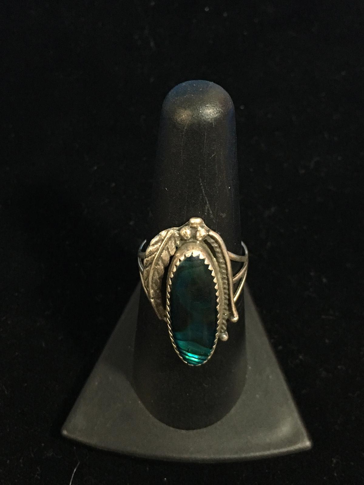 Native American Circle JW Sterling Silver & Abalone Ring - Size 7