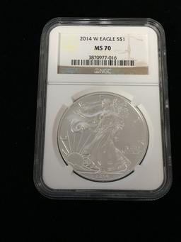 NGC 2014 W Eagle .999 Fine Silver American Silver Eagle Coin - MS 70 Graded