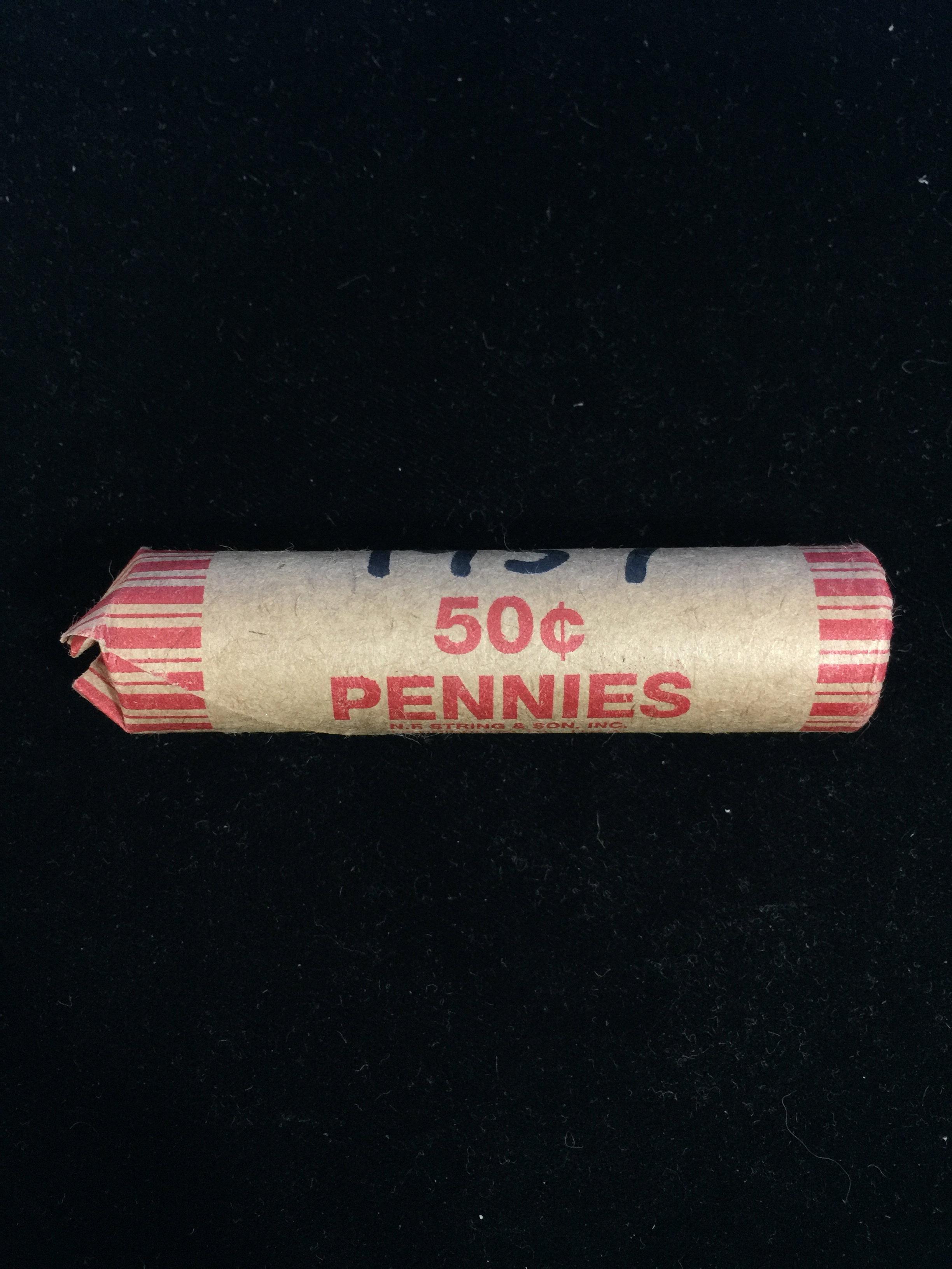 1957 Labeled Unsearched Roll of 50 Lincoln Cent Wheat Pennies