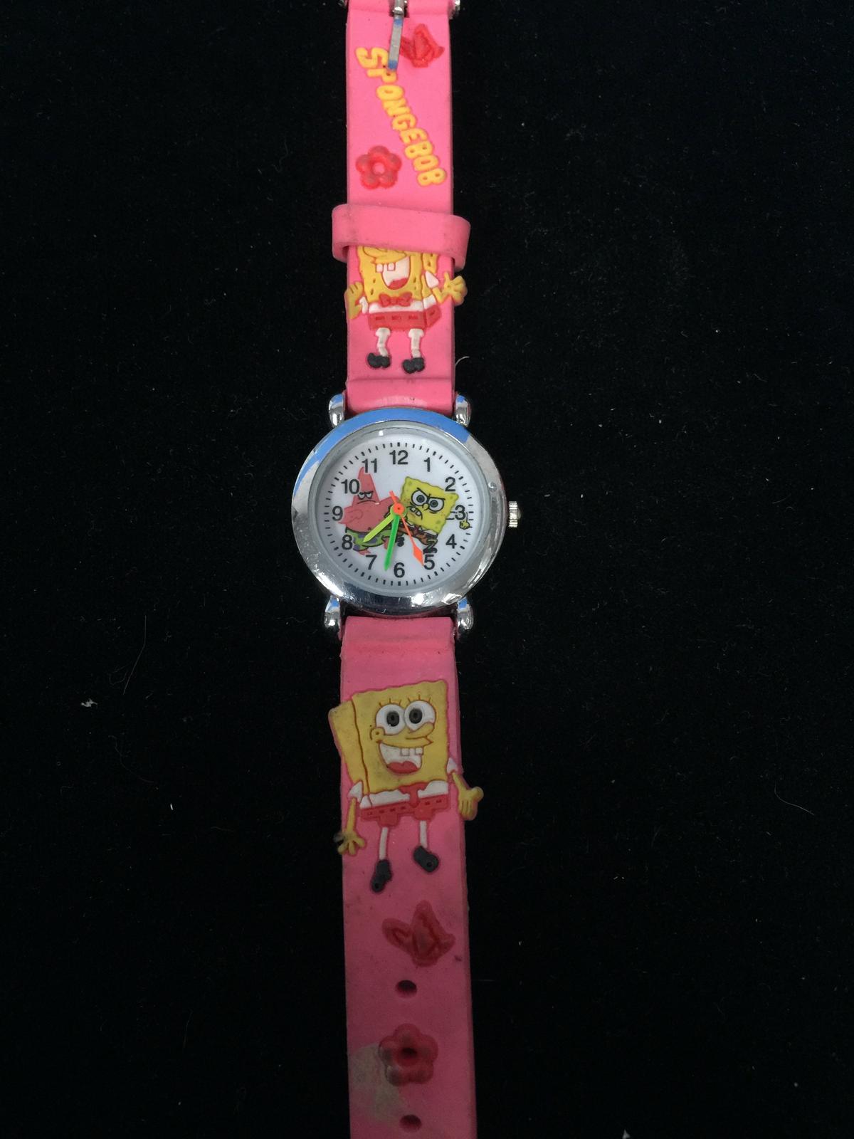 Silver Tone Nickelodeon SpongeBob Squarepants Watch with Pink Band