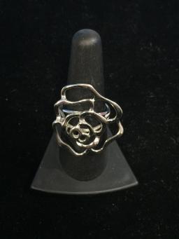 FAS Sterling Silver Large Floral Rose Statement Ring - Size 7.5