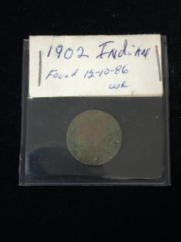 1902 United States Indian Head Cent Penny Coin - Antique Metal Detector Find