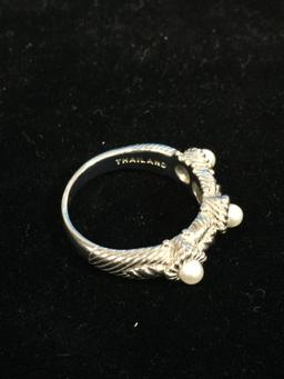 Judith Ripka Sterling Silver & Pearl Cocktail Ring - Size 8.75
