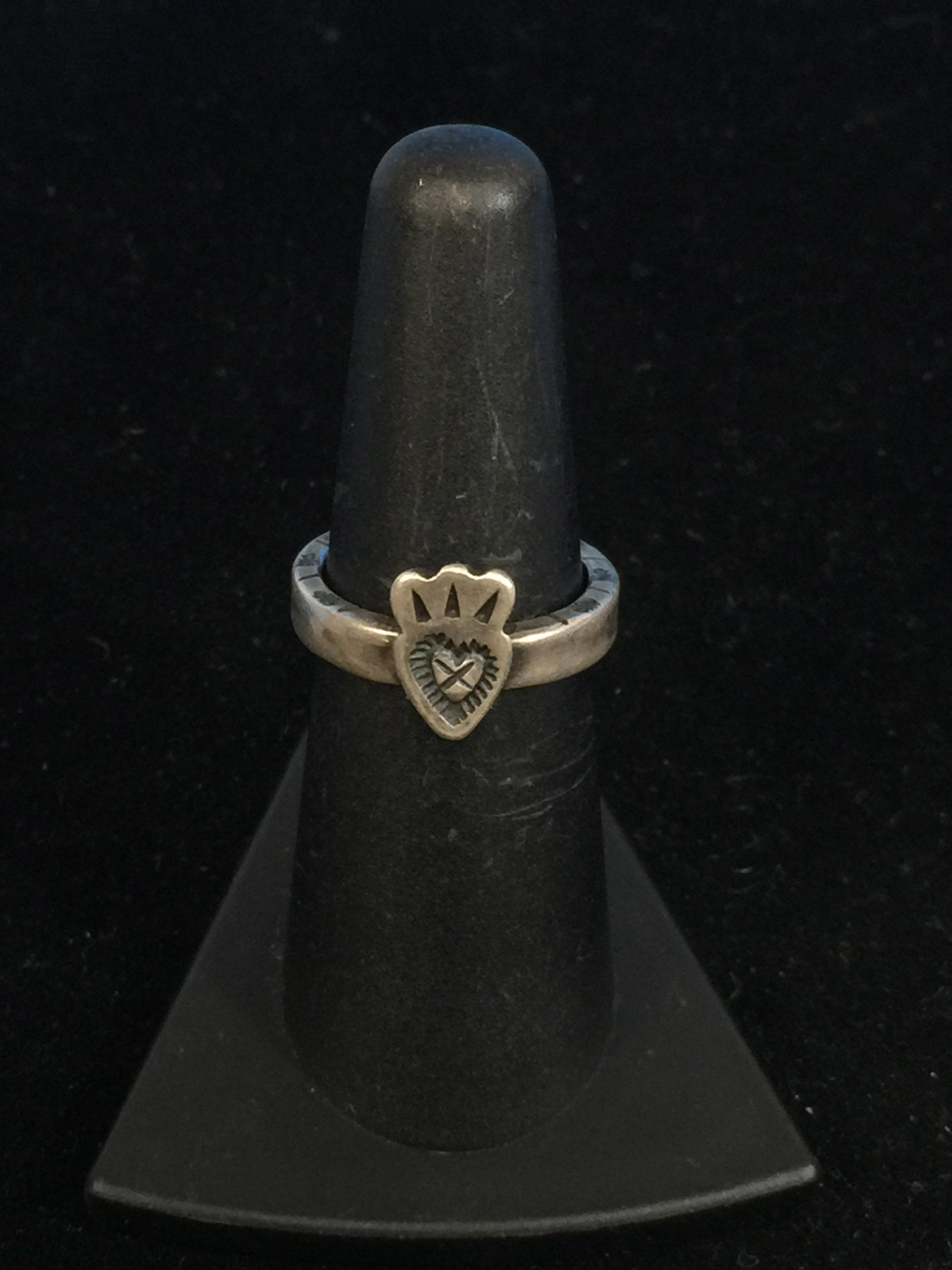 Artisan Signed Carved Sterling Silver "Love" Claddagh Ring - Size 6