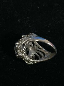 Sterling Silver & Hematite Vintage Style Ring - Size 5.5