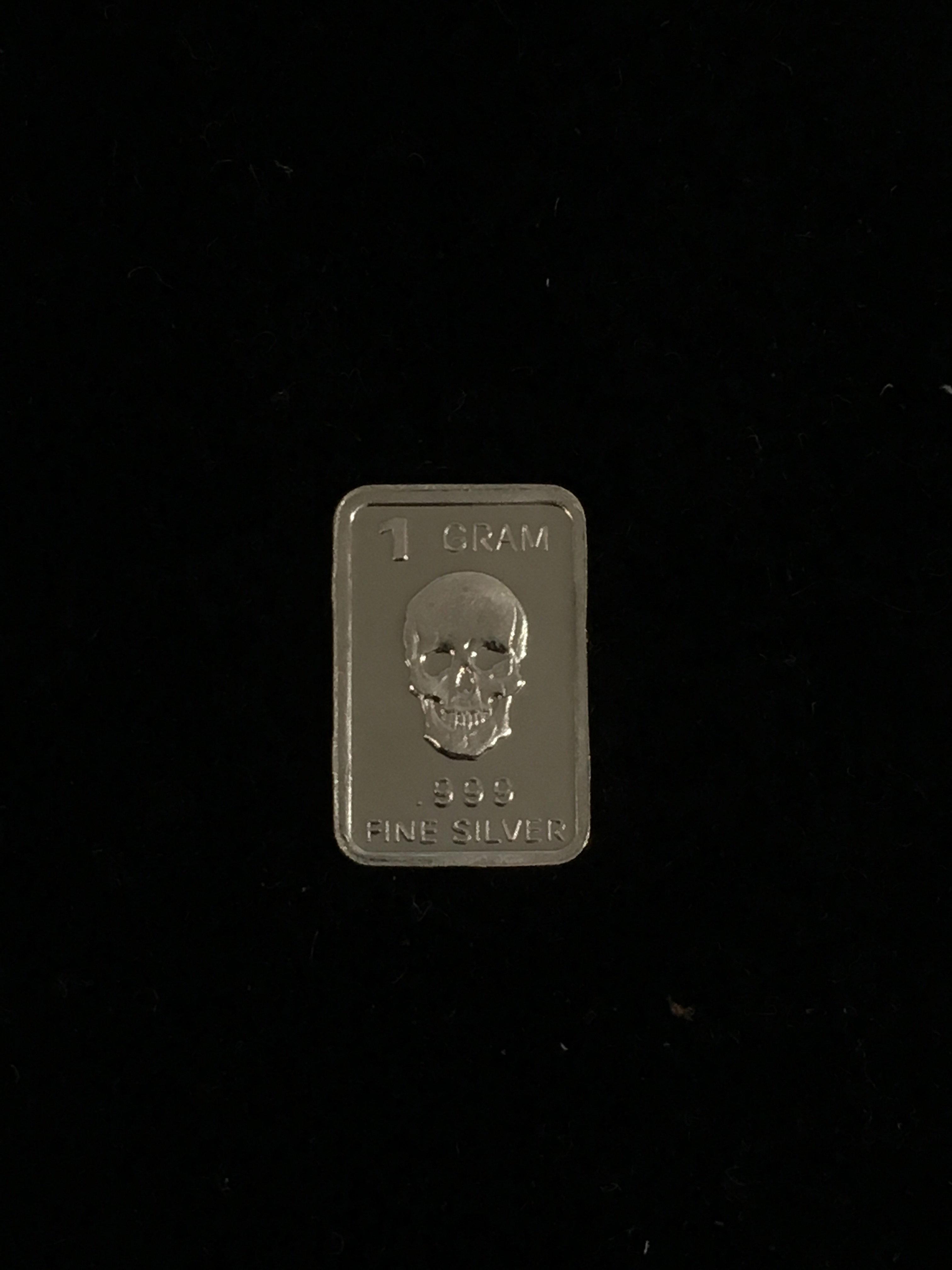 1 Gram .999 Fine Silver Human Skull Bullion Bar