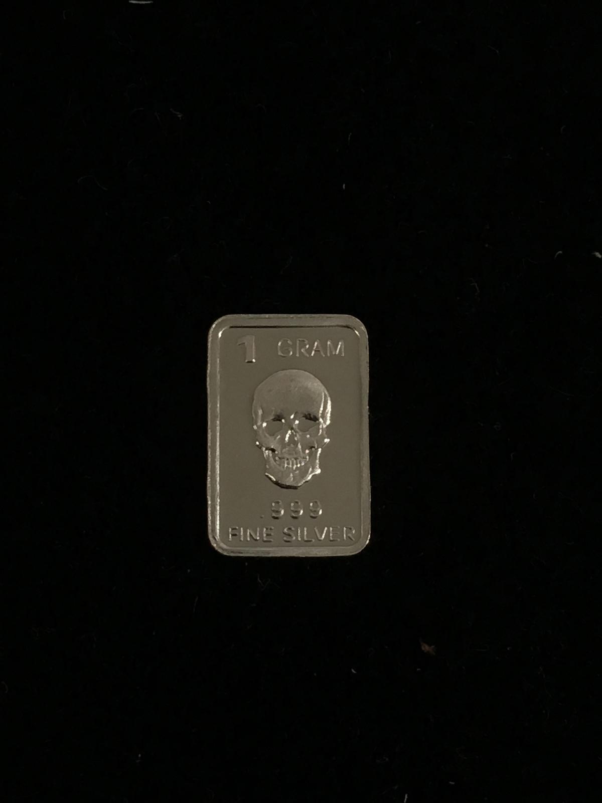 1 Gram .999 Fine Silver Human Skull Bullion Bar