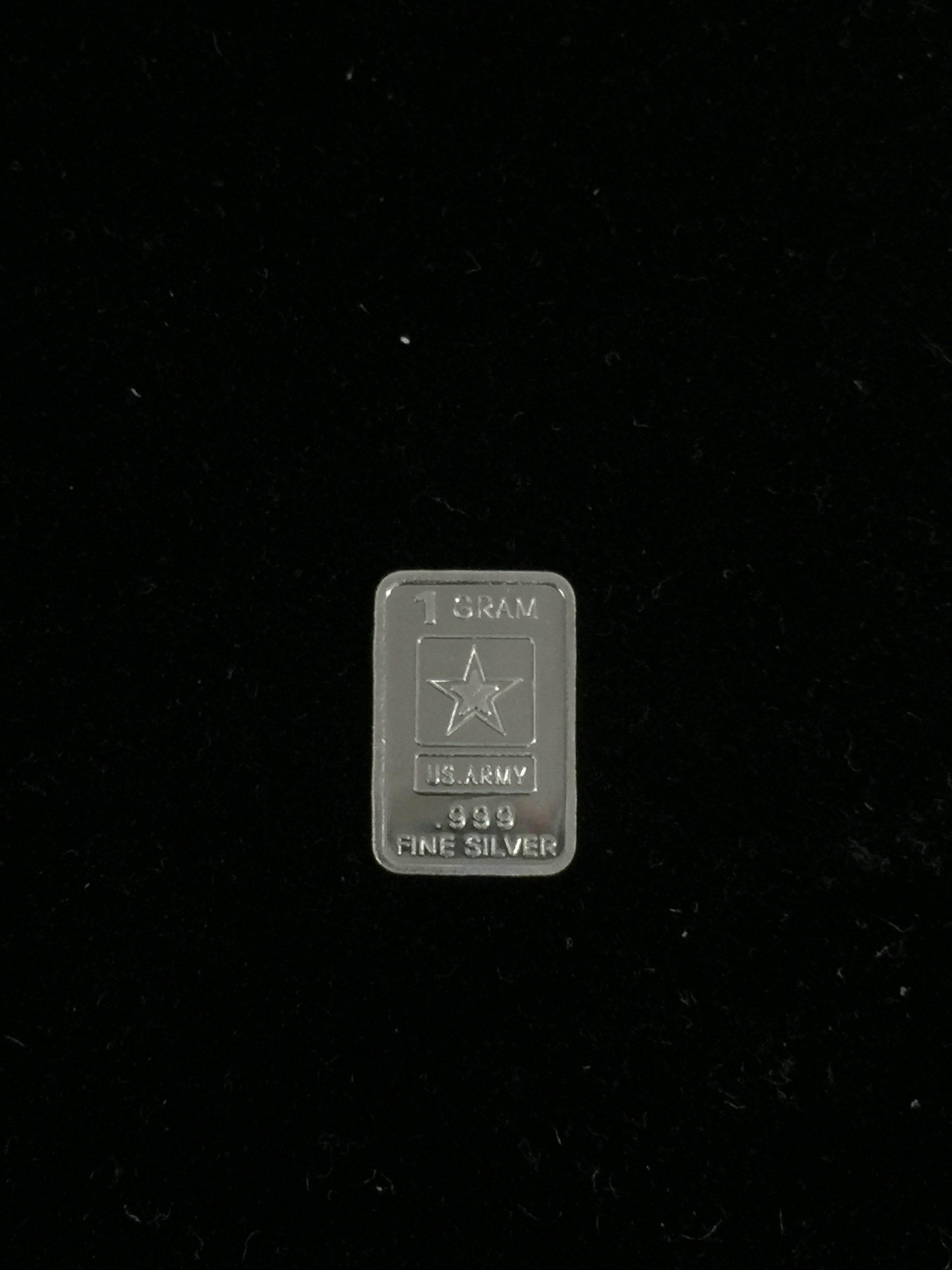 1 Gram .999 Fine Silver United States Army Silver Bullion Bar