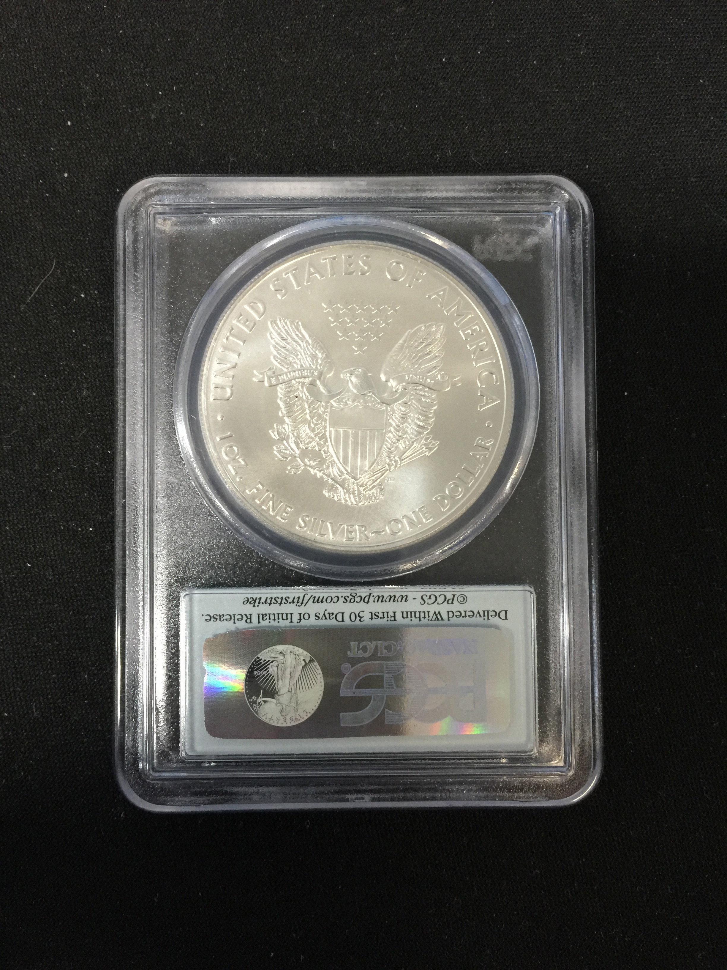 PCGS Graded First Strike MS69 2015 American Silver Eagle 1 Ounce Silver Round