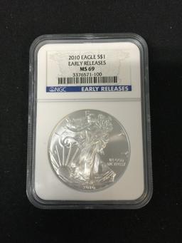 NGC Graded Early Releases MS69 2010 American Silver Eagle 1 Ounce Silver Round