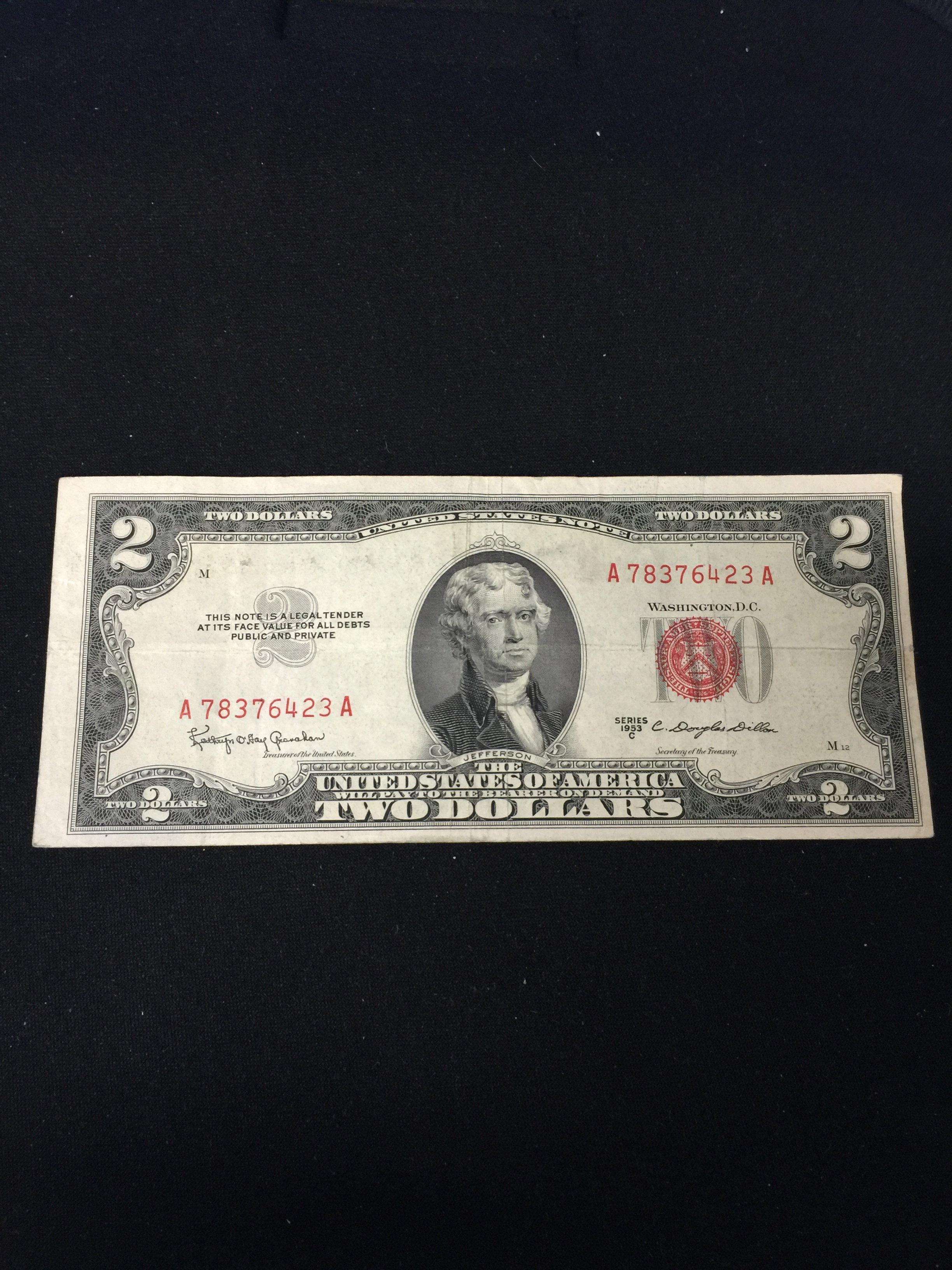1953-C United States $2 Red Seal Currency Bill Note