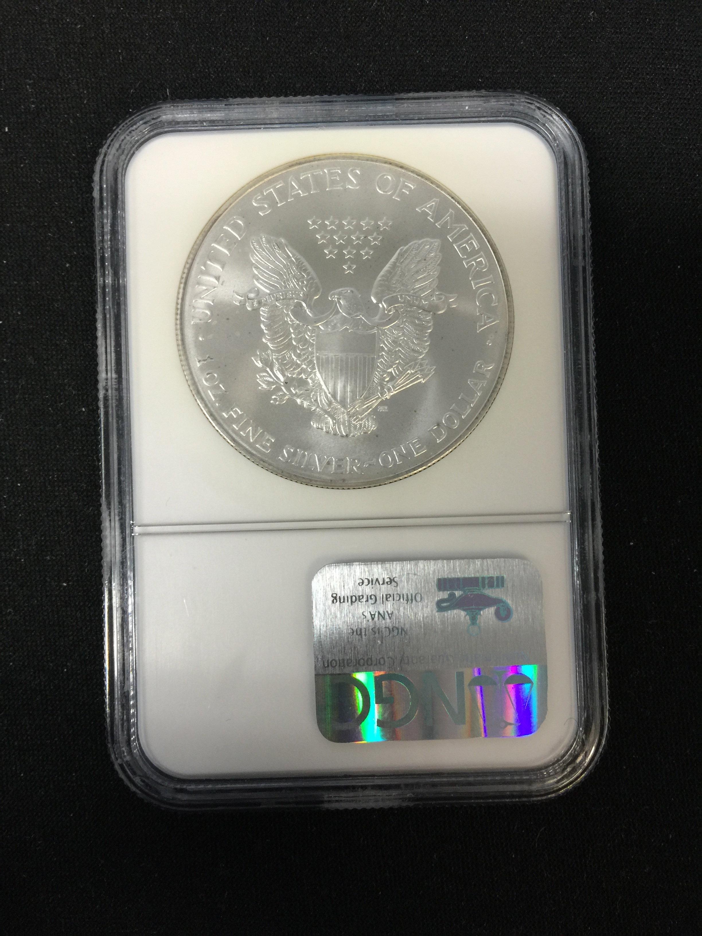 NGC Graded MS69 2001 American Silver Eagle 1 Ounce .999 Fine Silver Coin