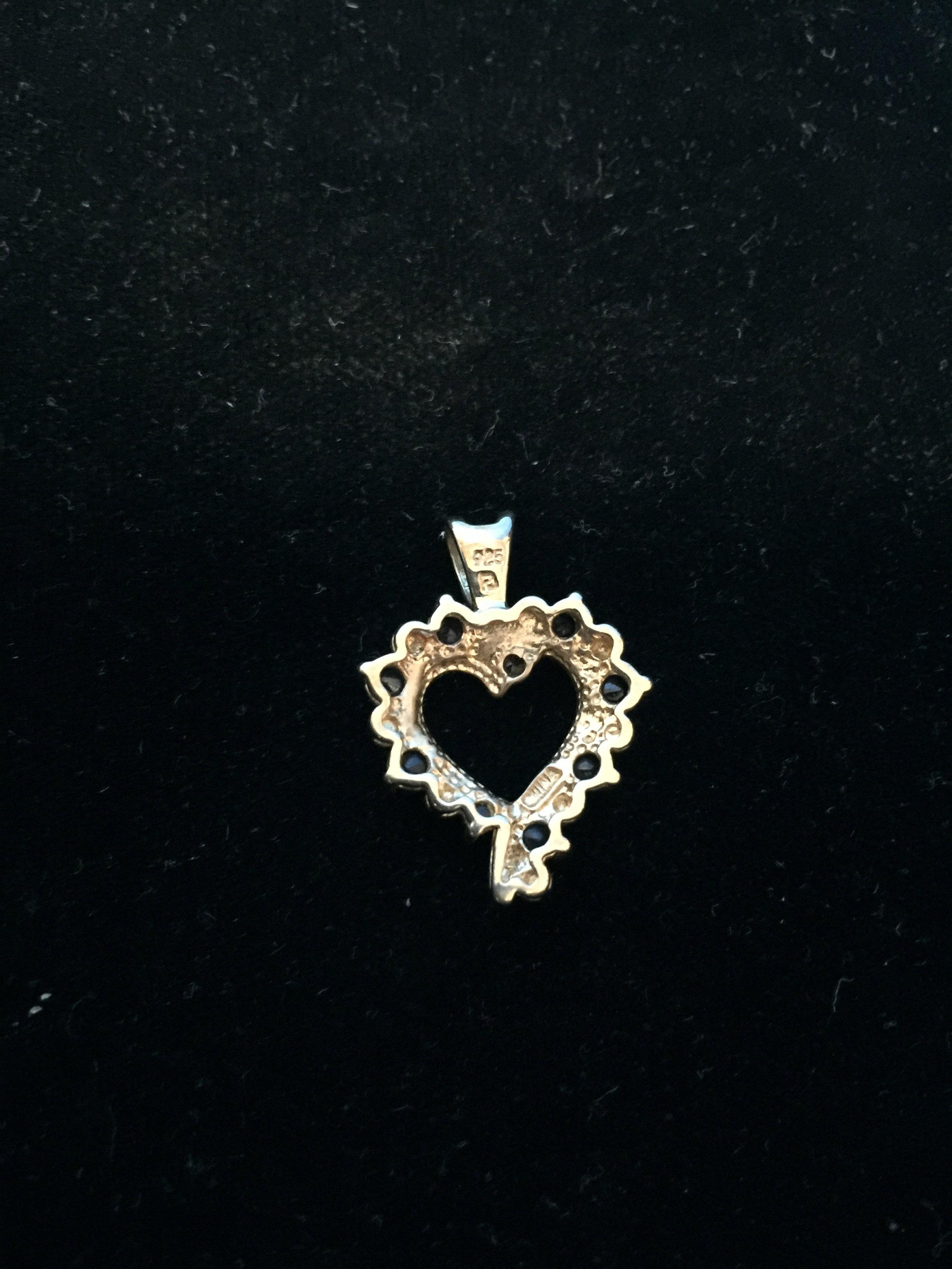 Sapphire & Diamond Sterling Silver Heart Pendant