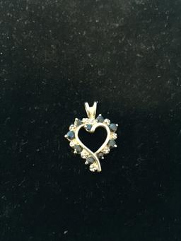 Sapphire & Diamond Sterling Silver Heart Pendant