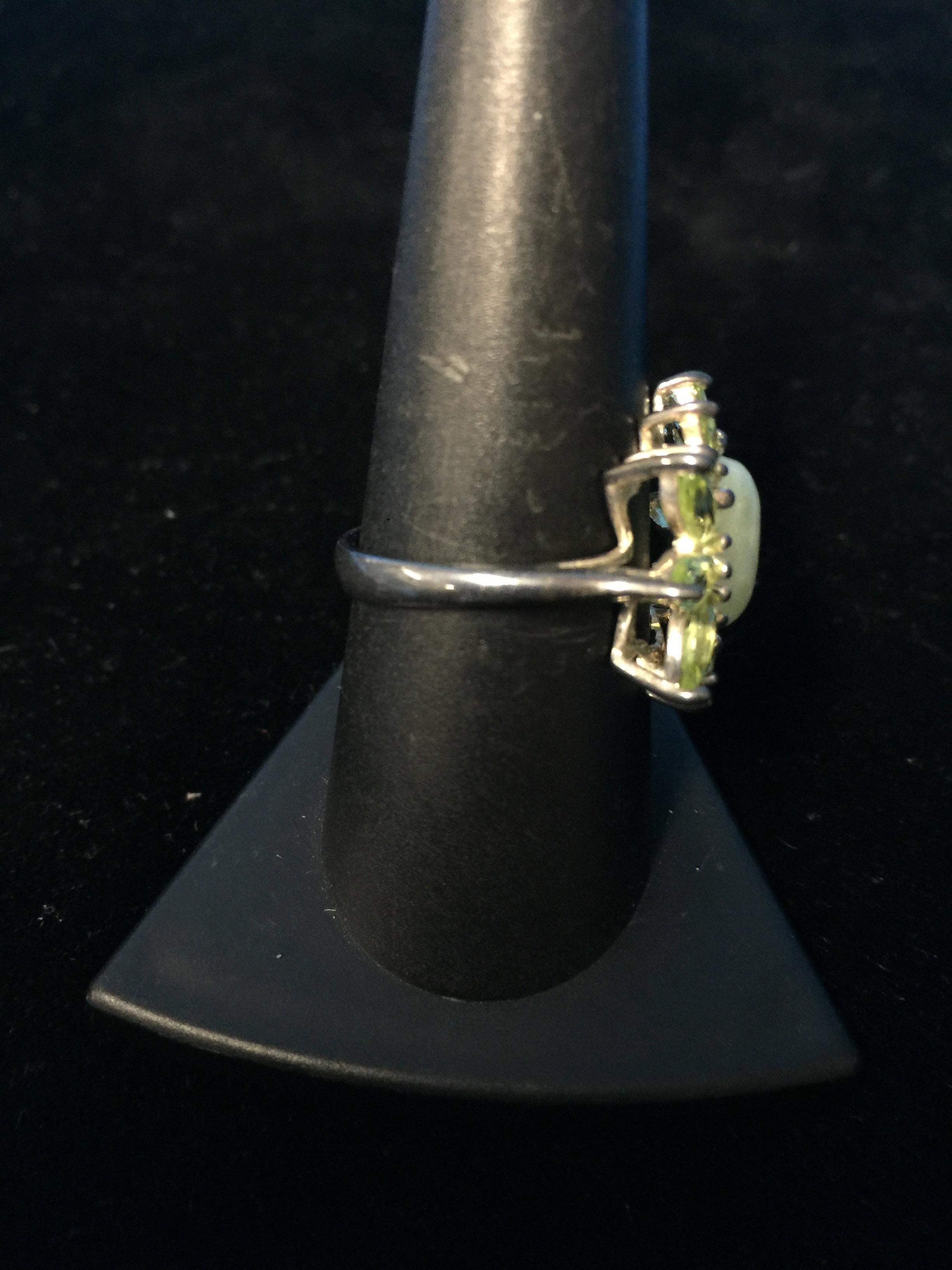 Jade & Peridot Sterling Silver Cocktail Ring - Size 8.75