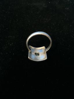 Modernist Sterling Silver & Blue Topaz Ring - Size 8