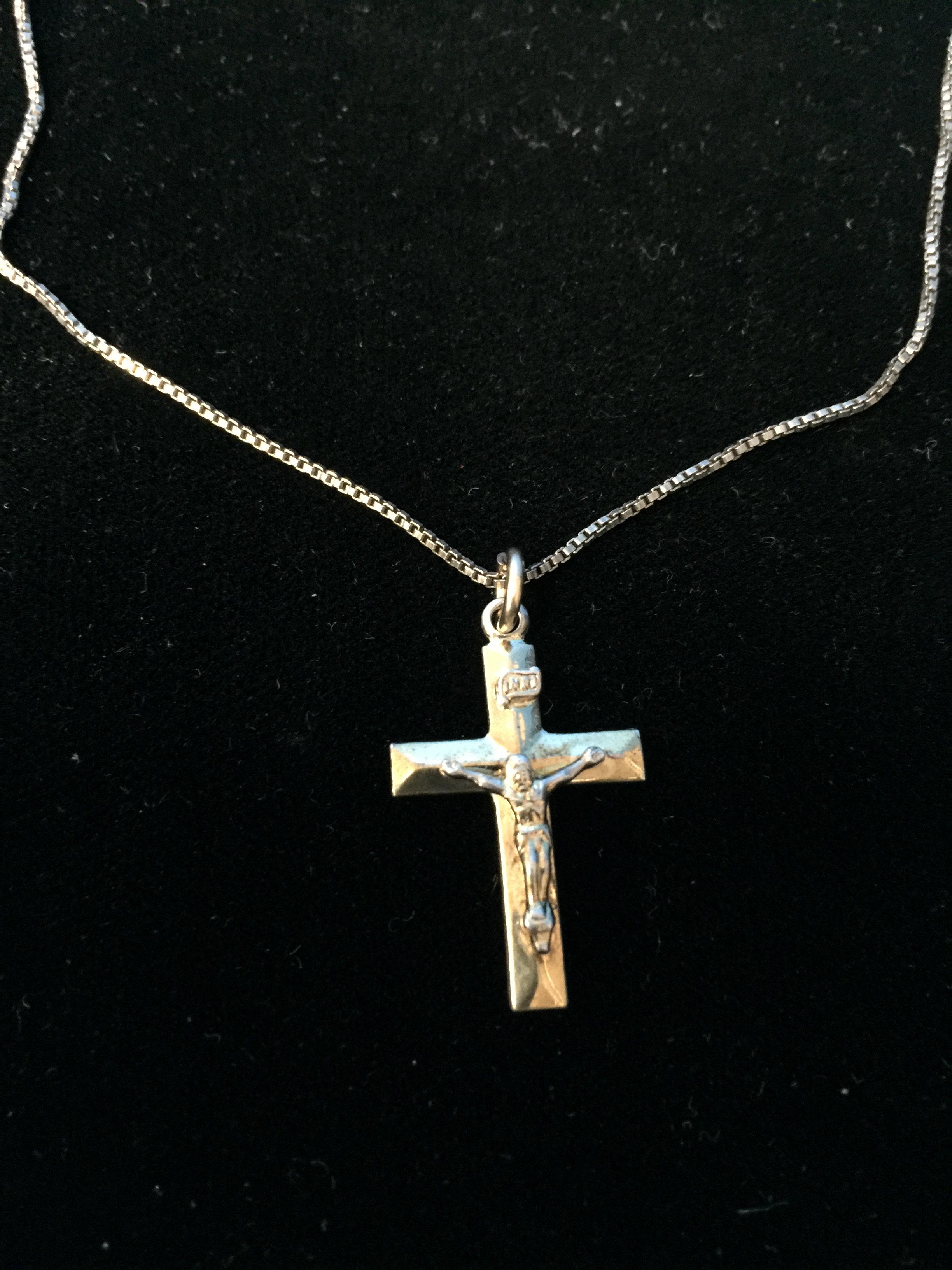 Jesus Sterling Silver Rosary Cross Pendant W/ 16" Sterling Chain