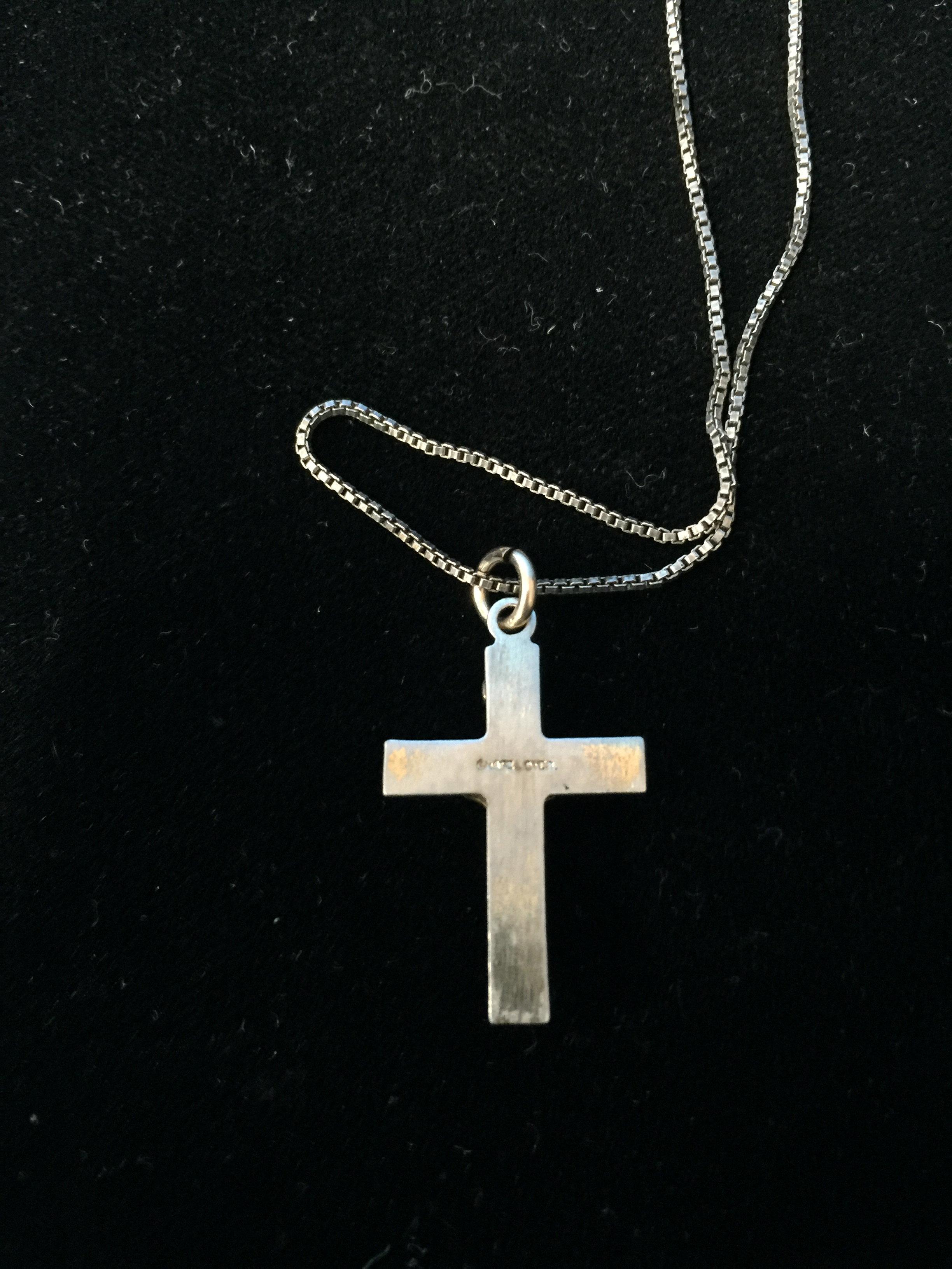 Jesus Sterling Silver Rosary Cross Pendant W/ 16" Sterling Chain