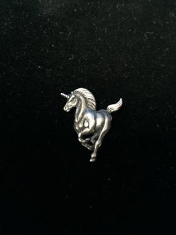 Carved Sterling Silver Unicorn Pendant