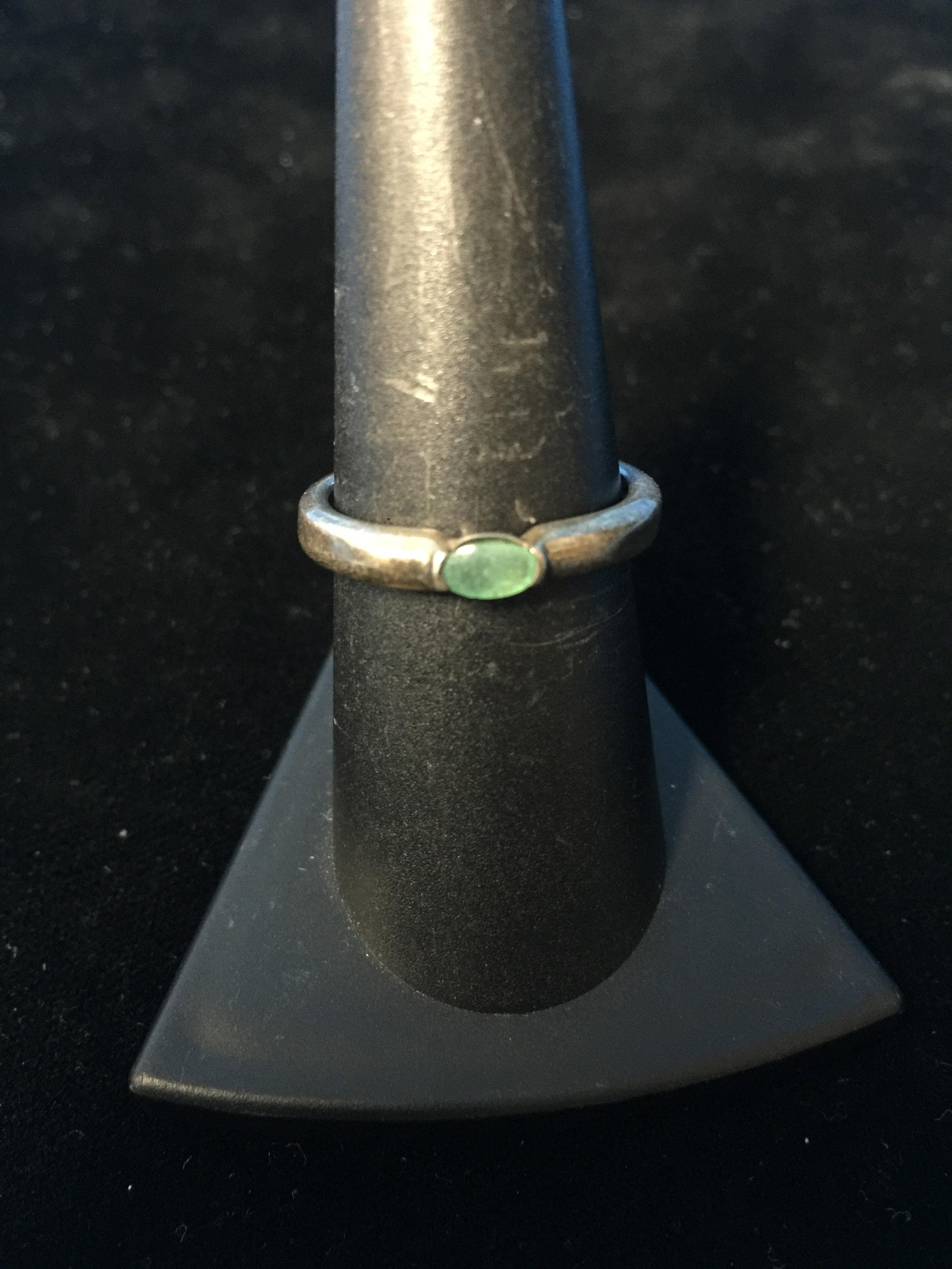 Vintage Sterling Silver & Emerald Ring - Size 7.5