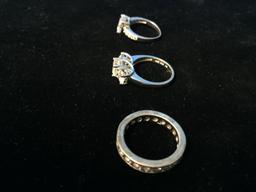 3 Sterling Silver Rings W/ Cubic Zirconia