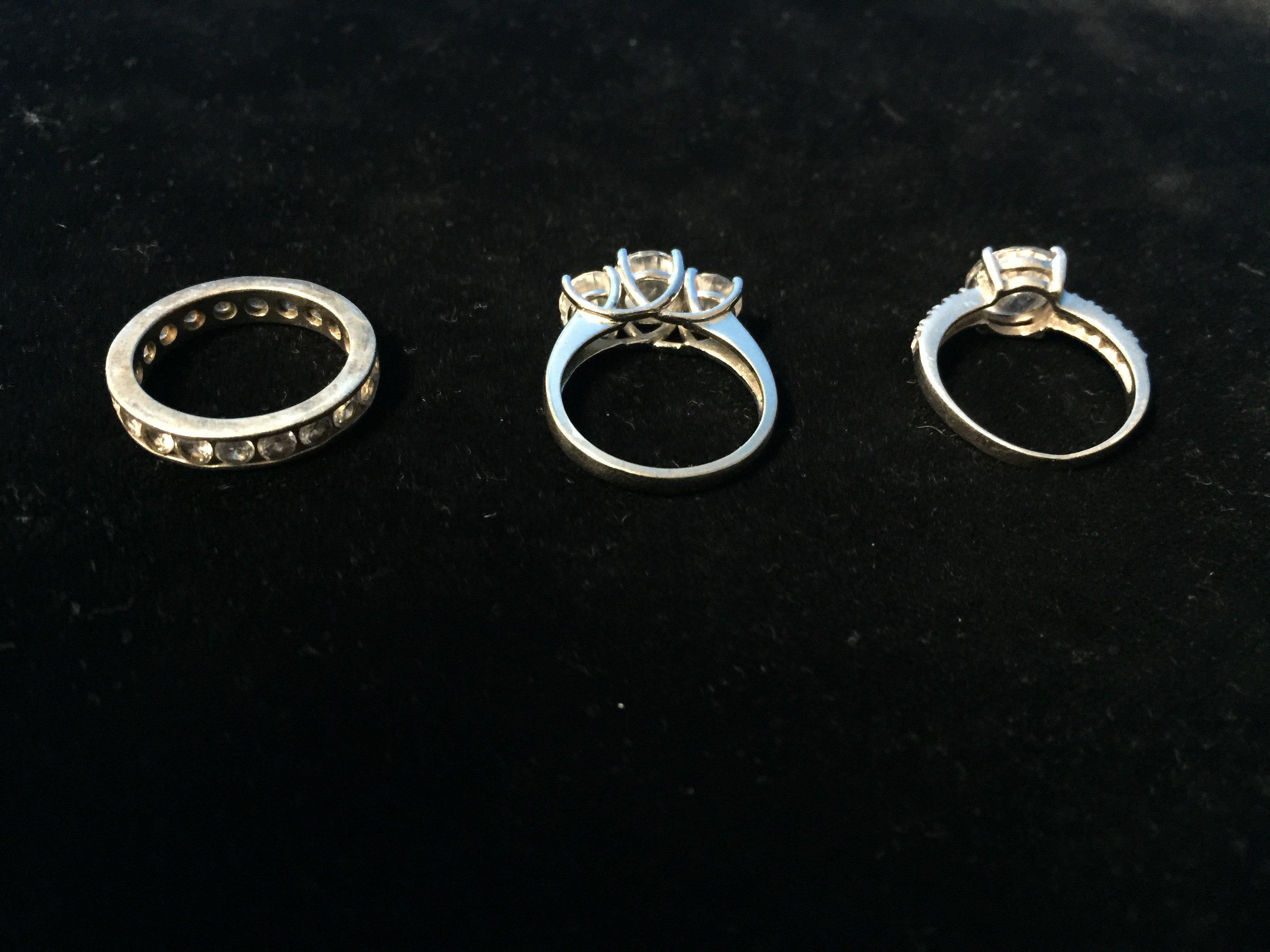 3 Sterling Silver Rings W/ Cubic Zirconia