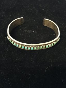 Old Pawn Native American Sterling Silver & Turquoise Thick Cuff Bracelet