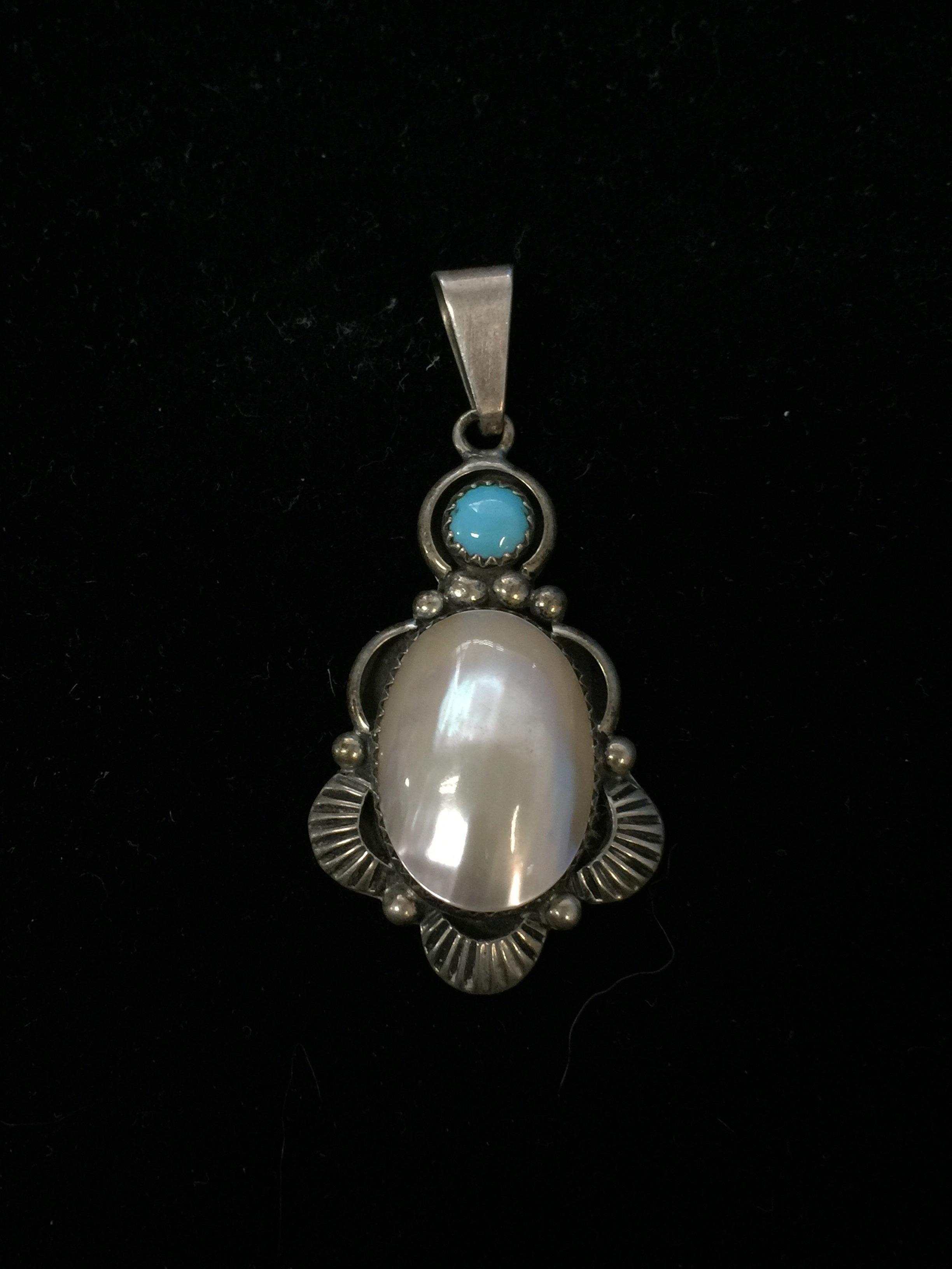 RB Native American Sterling Silver Pendant W/ MOP & Turquoise