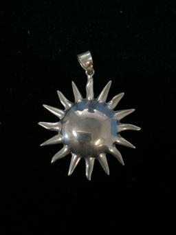 Large Puffy Sterling Silver Sun Pendant