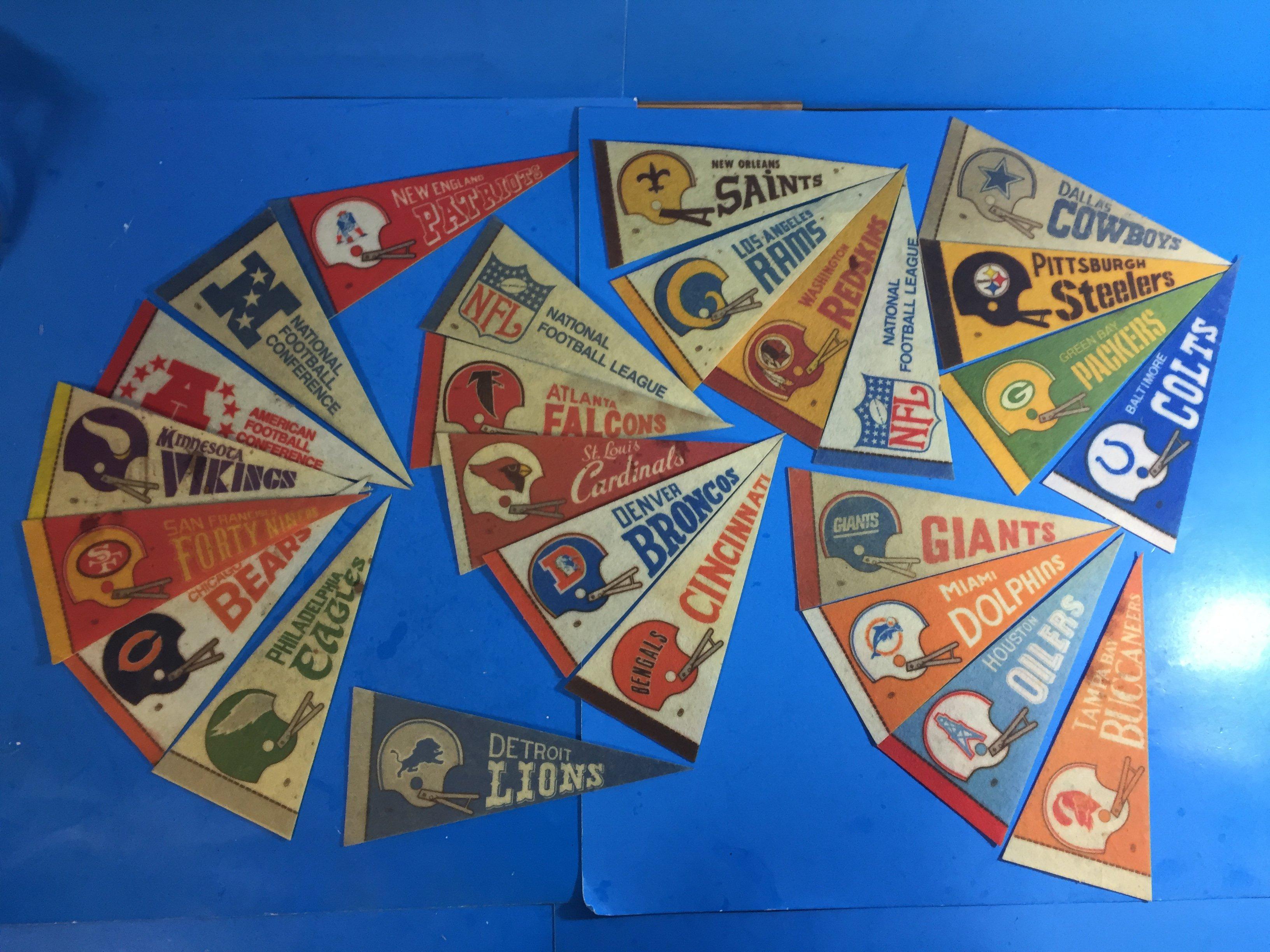 24 Count Lot of Vintage 1970's Miniature NFL Team Pennants