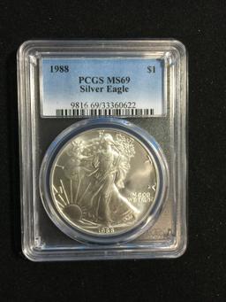 PCGS Graded MS 69 1988 U.S. 1 Troy Ounce .999 Fine Silver American Eagle Bullion Coin