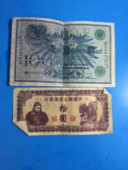 2 Count Lot of Vintage Unresearched Foreign Currency Notes Bills