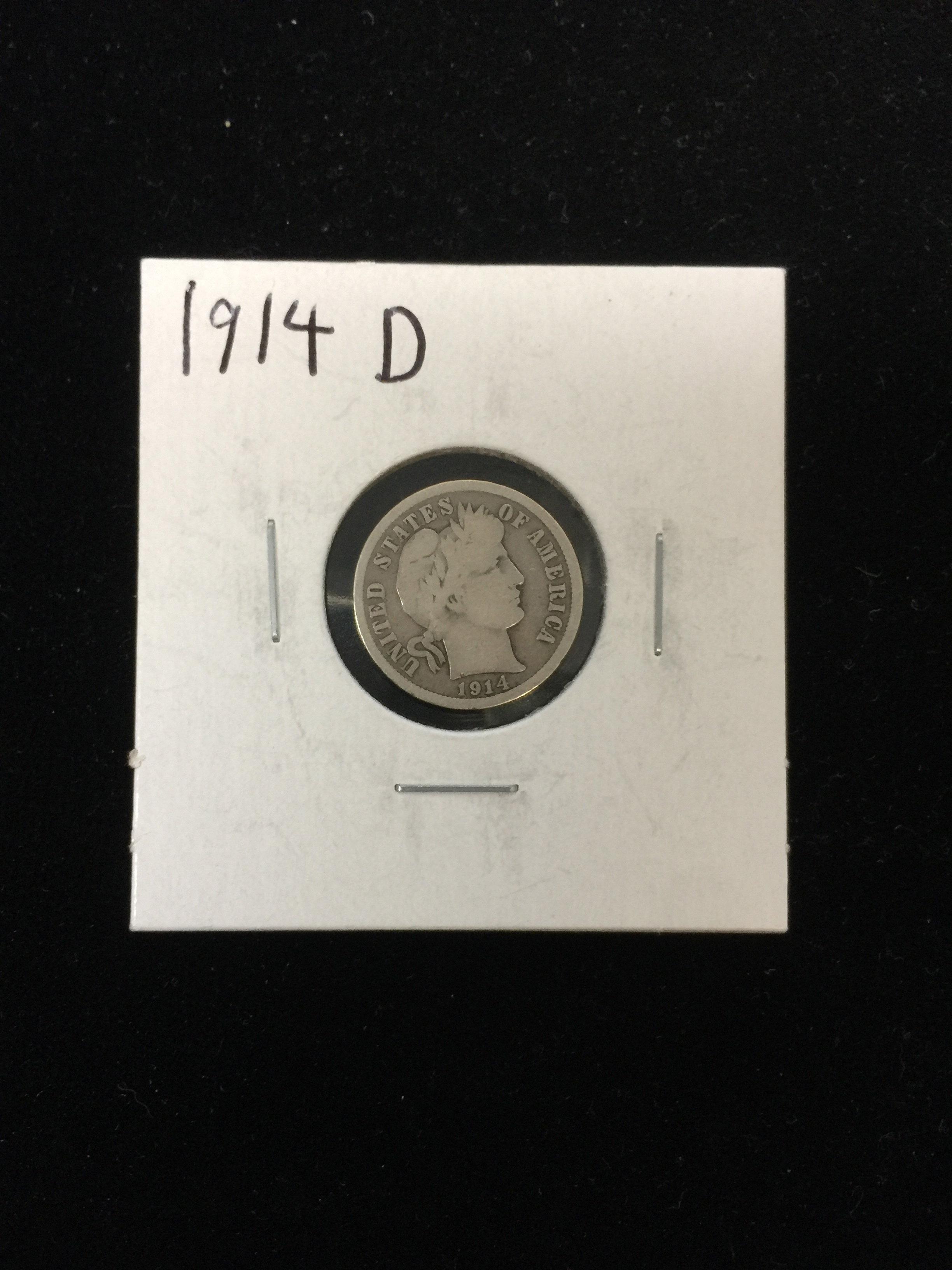 1914-D United States Barber Dime - 90% Silver Coin