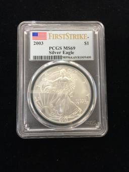 PCGS MS69 First Strike 2003 American Silver Eagle 1 Ounce .999 Silver Coin