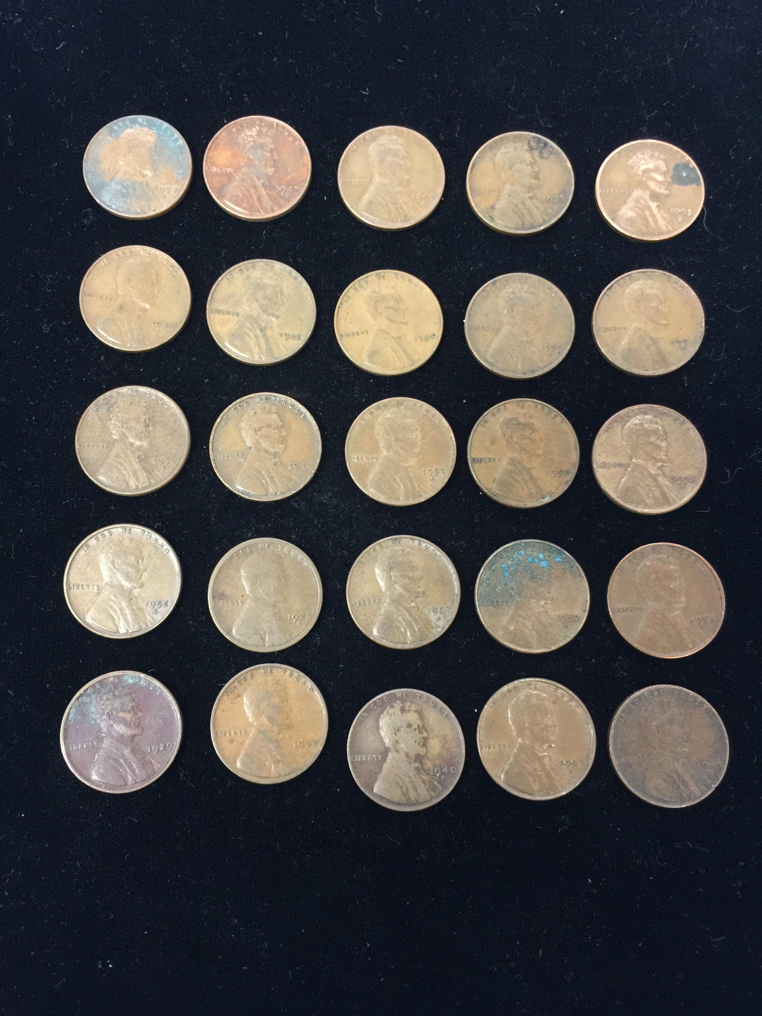 25 Count Lot of United States Lincoln Cent Wheat Pennies