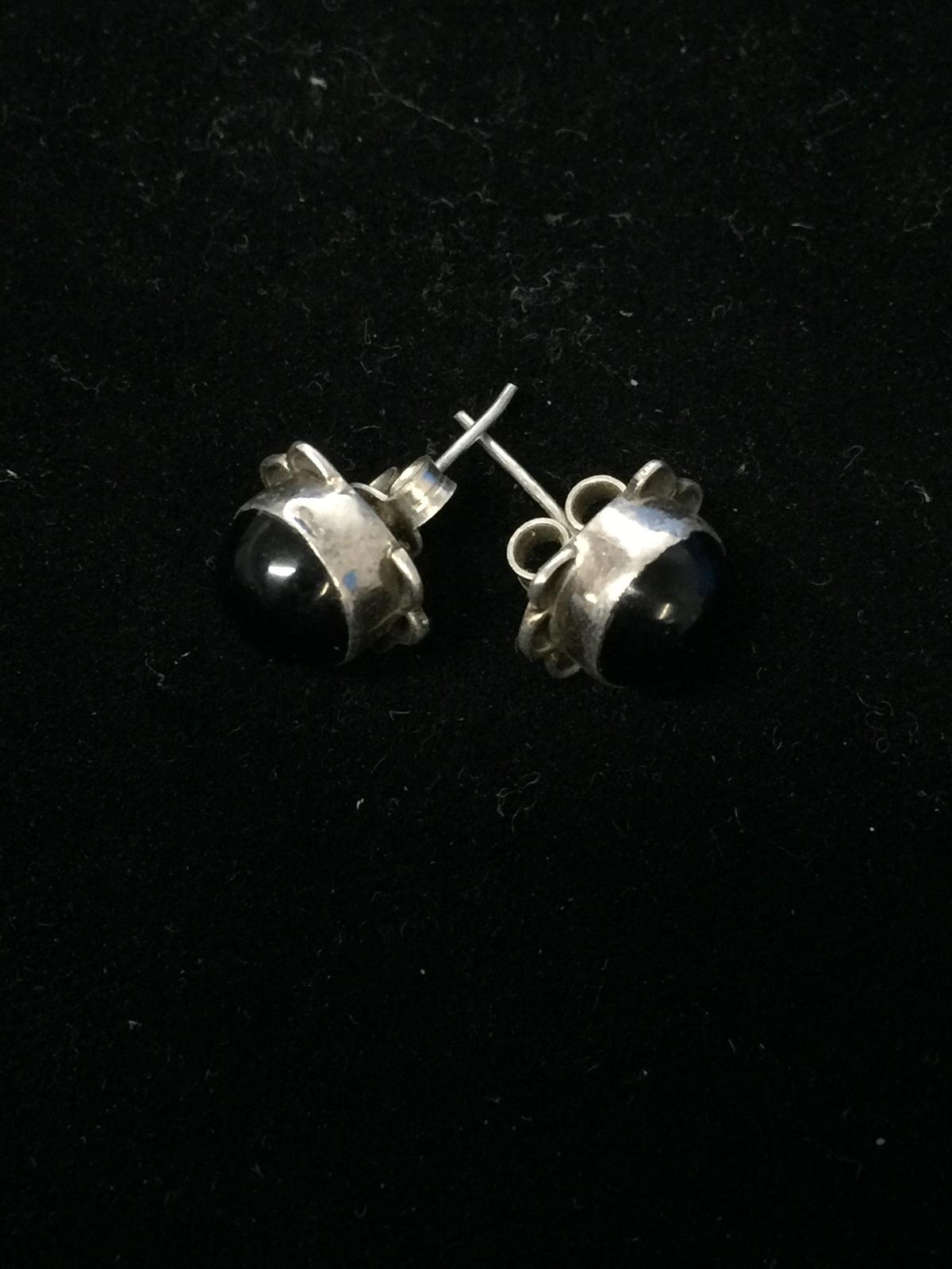 Vintage Sterling Silver & Black Onyx Stud Earrings