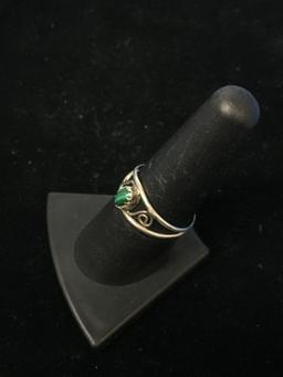 Old Pawn Native American Sterling Silver & Malachite Ring - Size 8