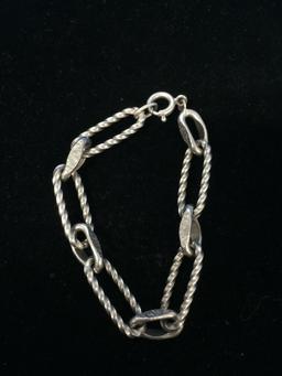 7" Textured & Twisted Sterling Silver Chain Bracelet